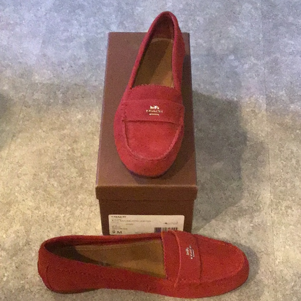 Coach red odette suede loafers